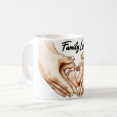 Hände halten Babyfüße Kaffeetasse (Vorderseite Links)