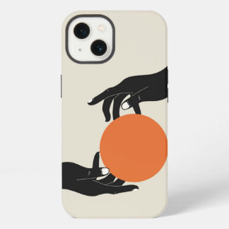 Hände halten die Sonne. Retro-Design iPhone 13 Hülle