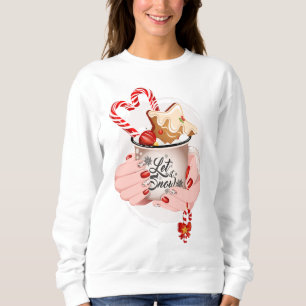 Hände halten gemütlichen heißen Schokoladenbecher  Sweatshirt