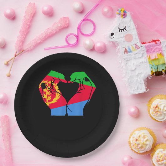 Hände Herz mit eritreischer Flagge Pappteller (Party)