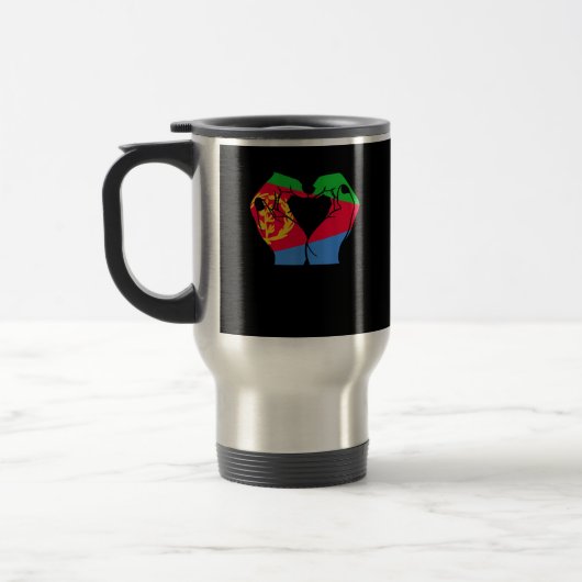 Hände Herz mit eritreischer Flagge Reisebecher (Links)