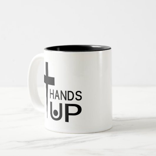 Hände hoch zweifarbige tasse (Vorderseite Links)