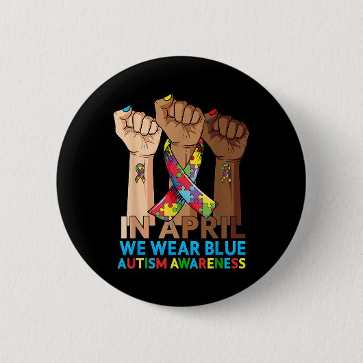 Hände im April tragen wir blaues Autismus-Bewussts Button (Vorderseite)