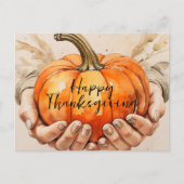 Hände im Wasser Halten eines Pumpkin-Erntedanks Postkarte (Vorderseite)