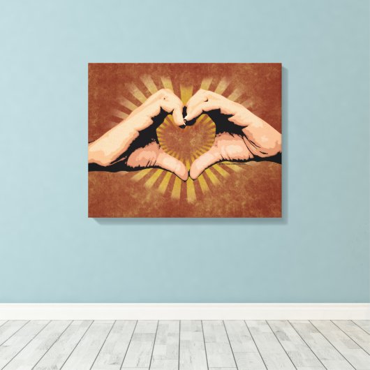 Hände in der Form eines Herzens, Liebe-Design Leinwanddruck (Insitu (Holzboden))