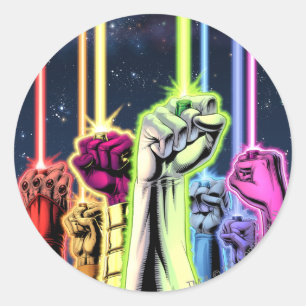 Hände in der Luft mit Ringen - Farbe Runder Aufkleber