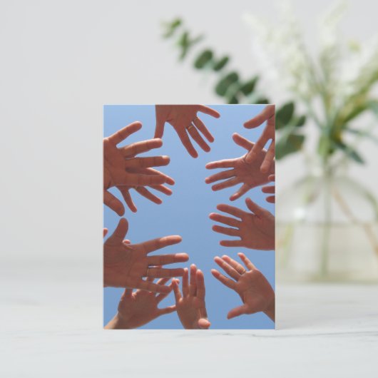 Hände in - Teamwork Postkarte (Stehend Vorderseite)