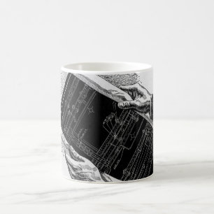 Hände mit architektonischen Blaupausen, Vintage-Ge Kaffeetasse