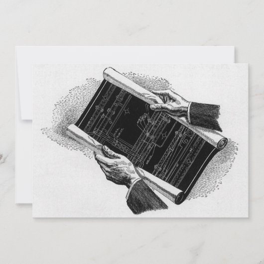 Hände mit architektonischen Blueprints, Vintages G (Vorderseite)