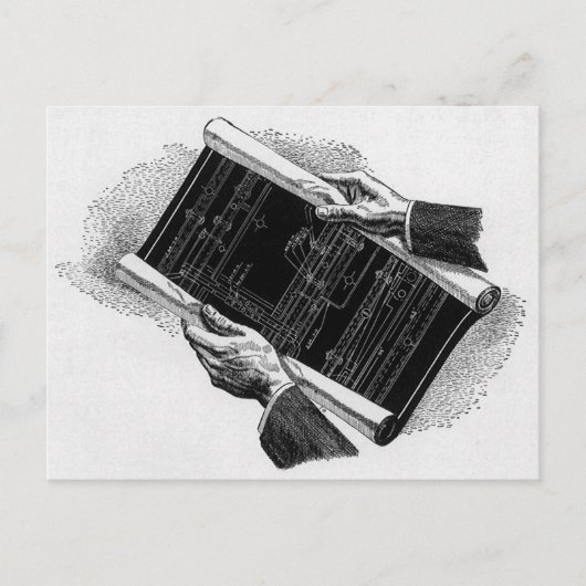 Hände mit architektonischen Blueprints, Vintages G Postkarte (Vorderseite)