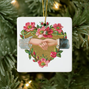 Hände mit Blume, Vintager Viktorianischer Valentin Keramikornament