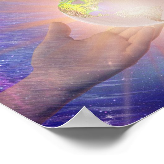 Hände mit einem Glühglocke. Poster (Ecke)