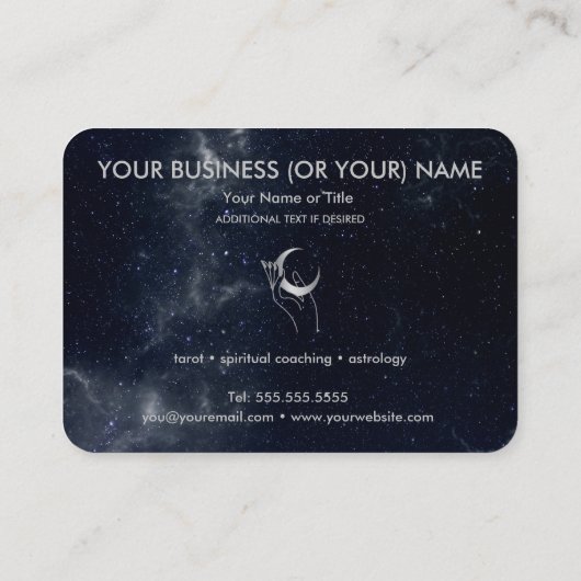 Hände mit Mondkosmos Astrologie Tarot Visitenkarte (Rückseite)