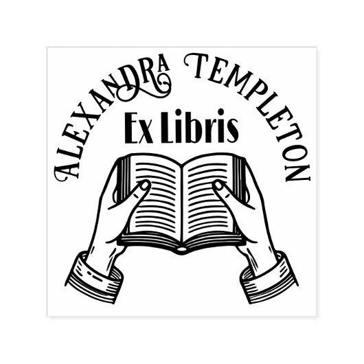 Hände mit offenem Buch #1PS Ex Libris Book Name Permastempel (Design)
