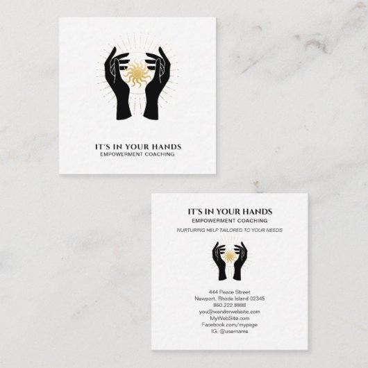 *~* Hände Sun Rays Black Gold Kosmische Energie Quadratische Visitenkarte (Vorne/Hinten)