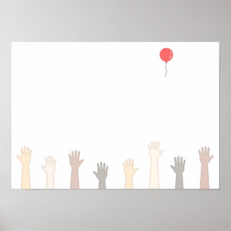 Hände und ein roter Luftballon. Poster