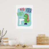 Hände waschen | Dino Bad Art Poster (Küche)
