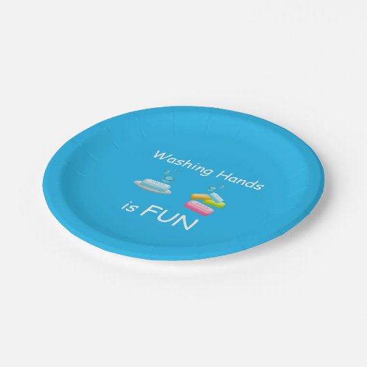 Hände waschen ist FUN Niedlich Blue Pappteller (Schrägansicht)