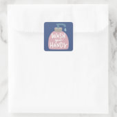 Hände waschen quadratischer aufkleber (Tasche)