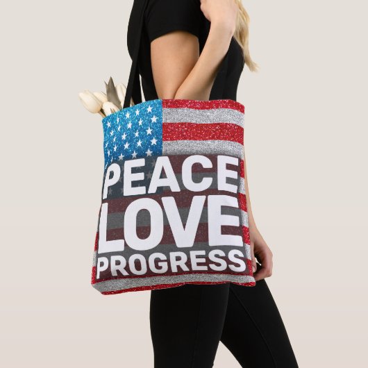 Hände weg Liebe Fortschritt Amerika Flag Glitzer Tasche (Von Nahem)