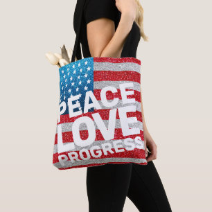 Hände weg Liebe Fortschritt Amerika Flag Glitzer Tasche