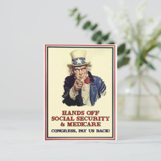 Hände weg von der Sozialversicherung Postkarte (Stehend Vorderseite)