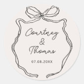 Händegezeichnetes Hochzeitslabel Whimsical Ribbon Runder Aufkleber (Vorderseite)