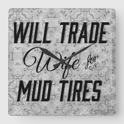 Handelt Ehefrau für Schlamm-Reifen auf silbernem Quadratische Wanduhr (Vorderseite)