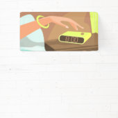 Händeschalten auf den Knopf Wecker-Schlummertaste Banner (InSitu)