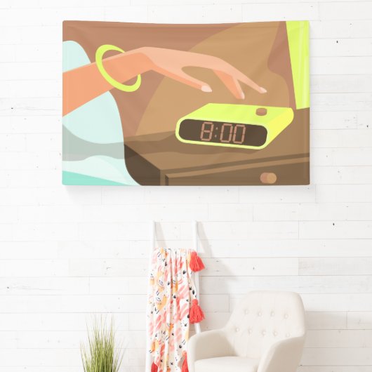 Händeschalten auf den Knopf Wecker-Schlummertaste Banner (InSitu)