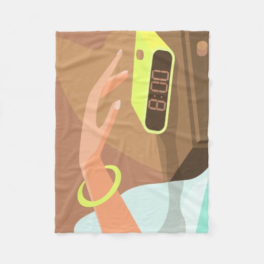 Händeschalten auf den Knopf Wecker-Schlummertaste Fleecedecke (Vorderseite)
