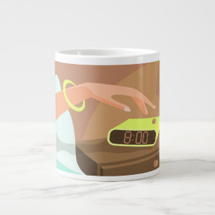 Händeschalten auf den Knopf Wecker-Schlummertaste Jumbo-Tasse