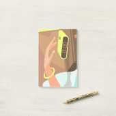 Händeschalten auf den Knopf Wecker-Schlummertaste Post-it Klebezettel (Auf Schreibtisch)