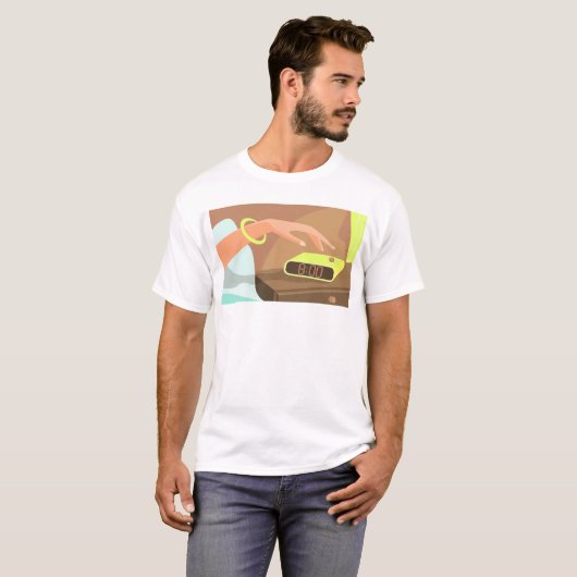 Händeschalten auf den Knopf Wecker-Schlummertaste T-Shirt (Vorne ganz)