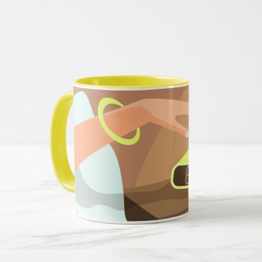 Händeschalten auf den Knopf Wecker-Schlummertaste Tasse (Vorderseite Links)