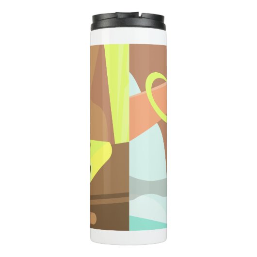 Händeschalten auf den Knopf Wecker-Schlummertaste Thermosbecher (Rückseite)