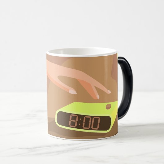 Händeschalten auf den Knopf Wecker-Schlummertaste Verwandlungstasse (VorderseiteRechts)