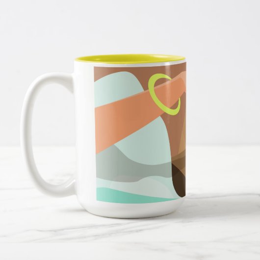 Händeschalten auf den Knopf Wecker-Schlummertaste Zweifarbige Tasse (Links)