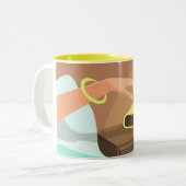 Händeschalten auf den Knopf Wecker-Schlummertaste Zweifarbige Tasse (Vorderseite Links)