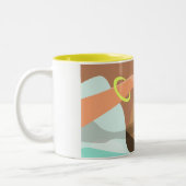 Händeschalten auf den Knopf Wecker-Schlummertaste Zweifarbige Tasse (Links)