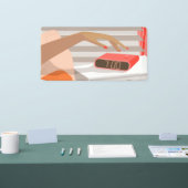 Händeschalten der Frauen auf den Knopf für den Wec Banner (Messe)