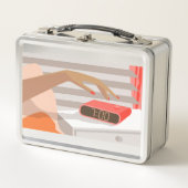 Händeschalten der Frauen auf den Knopf für den Wec Metall Brotdose (Vorderseite)