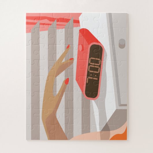 Händeschalten der Frauen auf den Knopf für den Wec Puzzle (Vertikal)