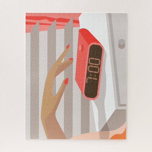 Händeschalten der Frauen auf den Knopf für den Wec Puzzle (Vertikal)