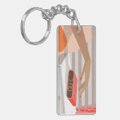 Händeschalten der Frauen auf den Knopf für den Wec Schlüsselanhänger (Vorderseite links)