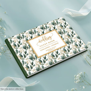 Händeschriebene Pastellgrün-Eukalyptus-Hochzeit Gästebuch
