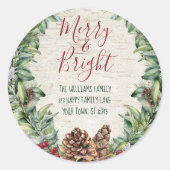 Händeschrift Merry Bright Holiday Wreath-Adresse Runder Aufkleber (Vorderseite)