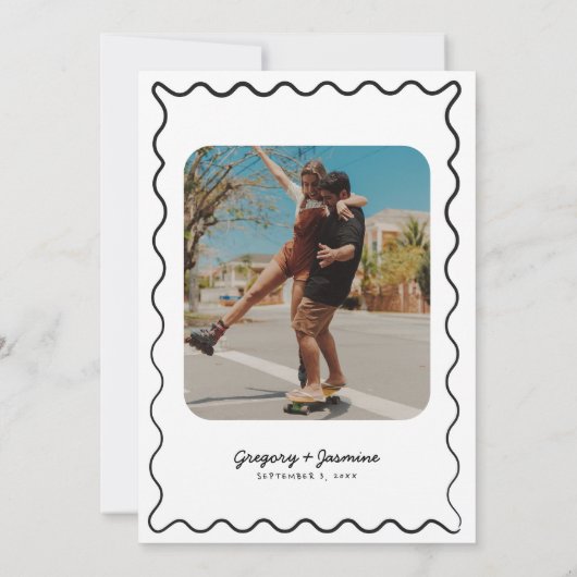 Händezeichnen Whimsical Quirky Foto Hochzeit Save The Date (Rückseite)