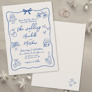 Händezeichnen Whimsical Vintag Blue Wedding Einladung