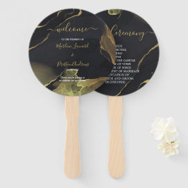 Handfächer aus schwarzem und goldenem Marmor